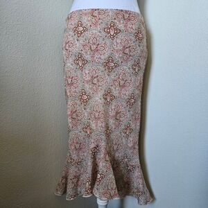 Heart & Soul Pink Paisley Mermaid Midi Skirt Ruffle Hem